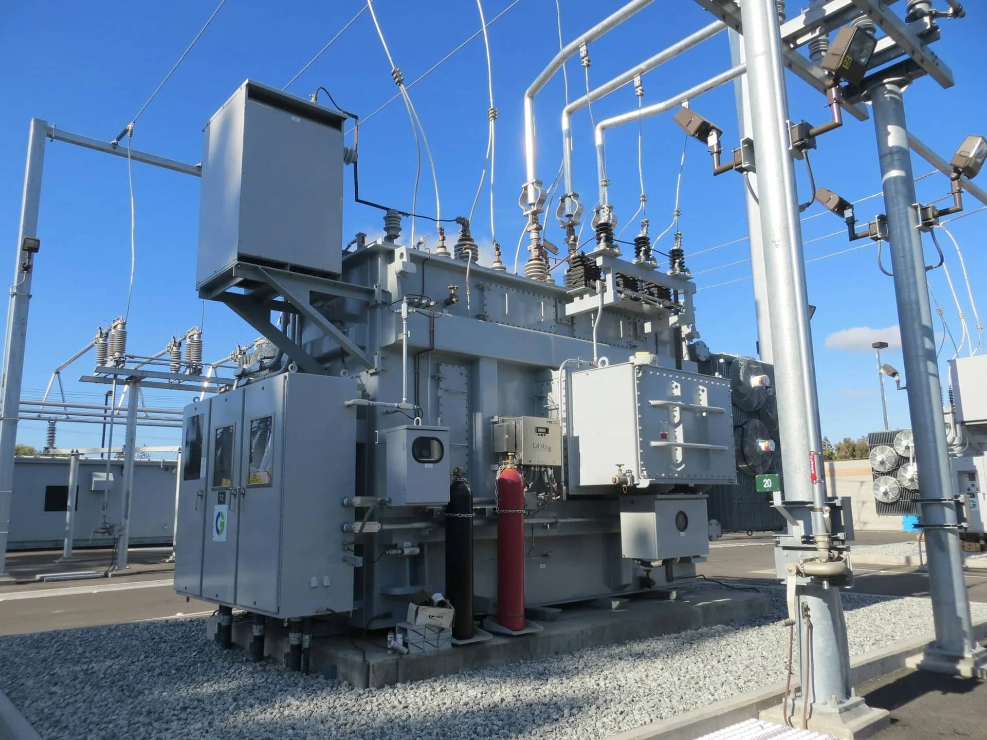Power transformer inside an outdoor electrical substation
