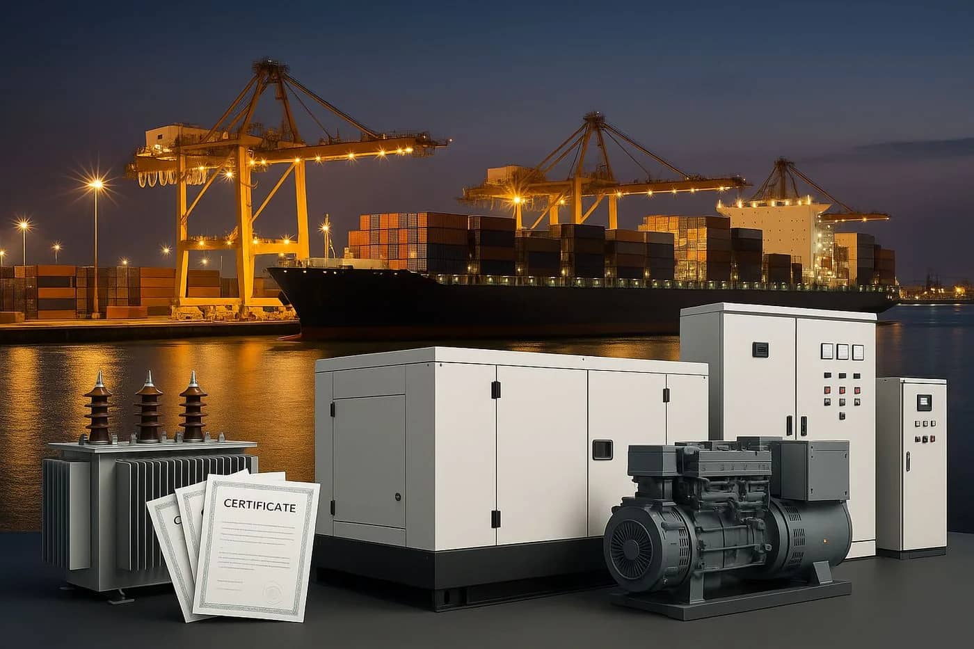 Industrial generator sets installed at a port site